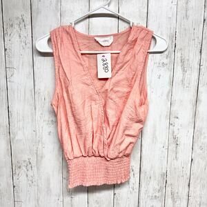 Six Fifty Blouse Women Size Medium V-Neck Wrap Front Sleeveless Cinch Waist Top